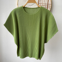 5050 One Size (45-75kg) Summer Miyake Pleated Basic Comfortable Casual Versatile Crew Neck Top T-Shi
