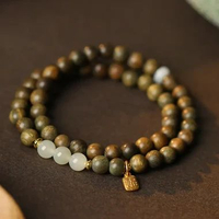 [SPRINTT] SL010 Gelang Kayu Cendana Hijau Giok Putih Liontih Fu Emas Kebahagiaan Gelang Tangan Pria 