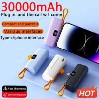 30000mAh Mini Power Bank Fast Charging For Samsung iPhone Xiaomi Built in Cable PowerBank Digital Display Portable Charger New
