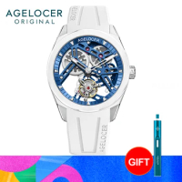 AGELOCER Original Tourbillon Watch Ceramic Bezel Men's Vogue Luxury Skeleton Manual Mechanical Watch Birthday Gift for Men