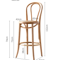 Solid Wood Bar Stool Backrest Rattan High Stool Bar Stool Home Retro Bar Chair