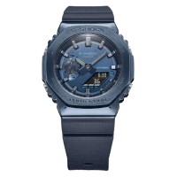 【CASIO 卡西歐】G-SHOCK 農家橡樹金屬錶殼雙顯示腕錶 / 藍 44.4mm(GM-2100N-2A)