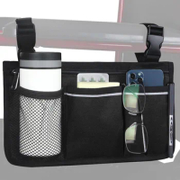 Wheelchair Side Bag Waterproof Wheelchair Armrest Pouch Accessories Wheelchair Side Organizer With Cup Hold And Reflective Strip