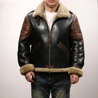 Large Size ShearlingB6 Air Flight Suit Fur One Warm Men's Top Sheepskin Genuine Leather Leather Jacket Vintage Military coat top