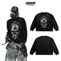 Áo thun nam/nữ UNKRUSH Áo dài tay in hình hiệu ứng nứt nẻ custom rách form boxy - SKULL Long Sleeves