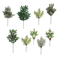 Artificial Pine Needles Branches Christmas Fake Greenery Pine Picks with Pinecone for Christmas Garland Wreath Home Garden Decor