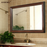 化妝鏡 梳妝鏡 中式實木浴室鏡廁所鏡子衛生間掛墻式帶框壁掛洗漱化妝鏡貼墻定製『my5478』