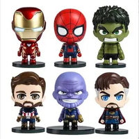 6pcs/set Hot Toys Doll Model Marvel The Avengers Anime Figures Steve Rogers Iron Man Spider-Man Car Decoration Figurines Gift