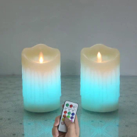 Color Changing Flameless Candles,Tear Drippping LED Candles With RGB Remote,Battery Powered Candles, Real Wax,Room Decor. ,2pcs