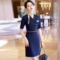 高鐵乘務員制服時尚氣質女神范顯瘦酒店管理職業裝中長款連衣裙子