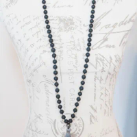 108 Mala Bead Necklace Matte Black Onyx Necklace Long GreyTassel Necklaces Prayer Necklaces Yoga Mala meditation Beads Jewelry