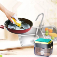 Soap and Kitchen Dispenser Kitchen Accessories Portable Detergent Press Box with Sponge Automatic Liquid Tools Water Bottle
