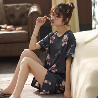 Satin Silk Pajamas Short For Ｗomen Summer Sleepwear Female Pajama Set Soft Nightgown For Women Pyjamas Sleep Lounge