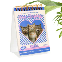 Cat Desk Calendar 2024 Mini Desk Calendar 2024 Stand Up Calendar Desktop Calendar With Cat Stickers 2024 Unique Desktop Calendar