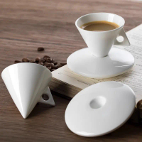 2025 Italian Style Coffee Cup with Saucer Pure White Bone China Coffee Cup Creative Conical Small Ca