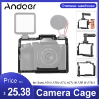 Andoer Camera Cage Sony A7iii Cage Accessories Aluminum Alloy with Top Handle Side Wooden Grip for Sony A7IV/A7III/A7R III/A7S