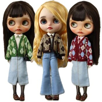 For Blythe Doll Outfit Plaid Cardigan Jeans for Ob24 Ob22 Azone Dolls Clothes Pants blythe clothes