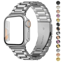 Stainless Steel Strap+Ultra Case for Apple Watch Band 44mm 45mm 41mm 40mm 42mm Case Metal Strap for Iwatch Series 9 8 7 6 SE 5 4