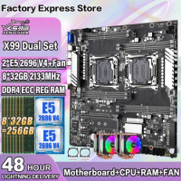 X99 Dual Motherboard Set with 2*E5 2696 V4 CPU+8*32GB=256GB DDR4 ECC REG 2133mhz RAM+CPU FAN Support Intel LGA 2011-3 V3 /V4 CPU