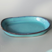 創意粗陶陶瓷沙拉焗飯淺口盤不規則手工創意長條橢圓盤日式料理盤