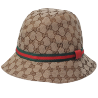 Gucci  CAPPELLO WO 義大利製GG LOGO緹花布漁夫帽(經典駝/411790)