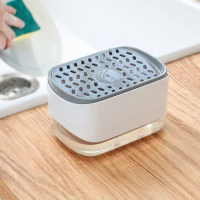 Kitchen soap pump dispenser with sponge holder, large dish soap dispenser for kitchen sink