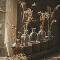 道爾頓實木套瓶玻璃花瓶擺件家居飾品侘寂風復古做舊透明花瓶客廳