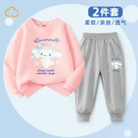Newest Sanrio Children Sweatshirt Sweatpants Set Kawaii Anime Kuromi Cinnamoroll My Melody Cute Cartoon Hoodie Girl Gift