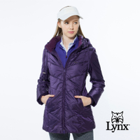 【Lynx Golf】女款長版防風保暖潑水鋪棉款素面壓線長袖可拆式連帽外套-深紫色