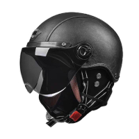 V Retro Leather Helmet Winter Motorcycle Helmet Four Seasons for Harley Vespa Cafe Racer Battery electric vehicle Scooter Casco