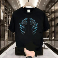 Adult Women T-Shirt Women's Clothing T-Shirt Women Short Oversize Sleeves Blue Feathered Wings Desig