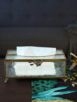 簡約美式復古做舊印度進口手工黃銅玻璃紙巾盒 奢華抽紙盒餐巾盒