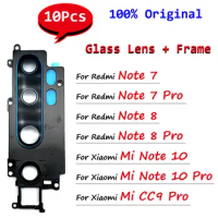10Pcs，Original For Xiaomi Mi Note 10 Pro Redmi Note 7 8 Pro Rear Camera Glass Lens With Frame Holder with Sticker Replacement