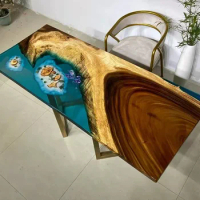 Custom Epoxy resin art river table, desk, transparent furniture, solid wood desktop board customized