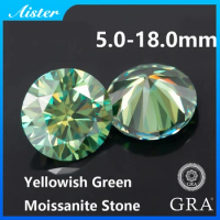 5.0-18.0mm 8 Hearts 8 Arrows Yellowish Green Moissanite Stone Certified Lab Grown Diamond Pass Diamond Tester with GRA Report
