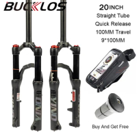 BUCKLOS 20er Bicycle Fork Air Suspension Folding Bike Fork 100mm Travel 9*100mm Bike Fork for BMX Quick Release Bicycle Part