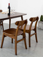 進口全實木餐椅家用胡桃木色北歐餐桌椅子現代簡約帶靠背木頭凳子