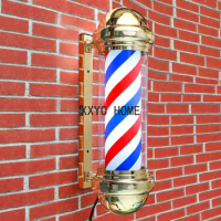 Barber Shop Pole Rotating Lighting Gold Red White Blue Stripe Rotating Light Stripes Sign Hair Wall Hanging LED Downlights
