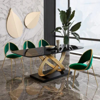 Simple Light Luxury Stainless Steel Marble Dining Tables Modern Creative Golden Dinning Table Set