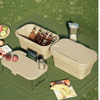 美麗大街【111111144】日系野餐籃 多功能可折疊便攜大容量小桌提籃 摺疊水桶