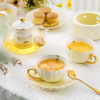 歐式陶瓷玻璃花茶杯套裝馬卡龍下午茶茶具水果茶壺帶過濾蠟燭加熱