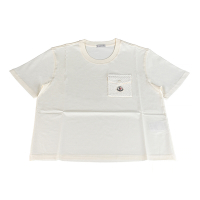 MONCLER刺繡補丁LOGO舒適棉質圓領口袋短袖T恤(女款/白)
