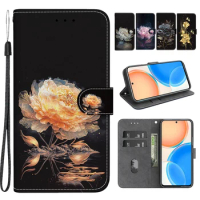 Flower Painted Case for Honor X7 X8 X9 X7A X8A X9A Honor 90 Honor 50 Lite Honor 8A 8X 8S 8C 9X 10 Lite Leather Card Wallet Funda