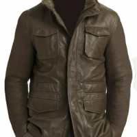 Genuine Lambskin Leather Men's Real Leather Jacket M65 Field Brown Leather Coat