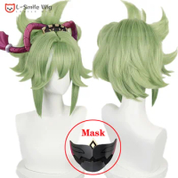 High Quality 33cm Kuki Shinobu Cosplay Wig Game Cosplay Kuki Shinobu Green Heat Resistant Party Wigs + Wig Cap