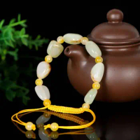 Nature original He Tian Jade Bead Bangle Gemstone pray bead jadeite bracelet Amulet
