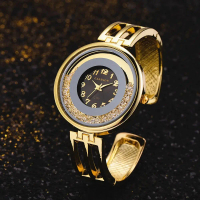 Gelang jam tangan jenama mewah untuk wanita, jam tangan emas, rhinestones, jam tangan wanita, jam Re