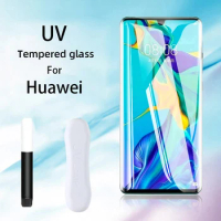 Tempered Glass For Huawei P30 P40 Pro Honor 30 Nova 7 Pro Screen Protector UV Liquid Curved Full Glue For Huawei Mate 20 30 Pro