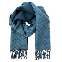 COACH 新款C LOGO羊毛混喀什米爾圍巾(藍)