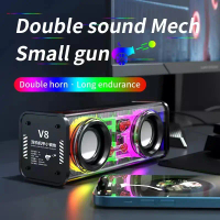 AI V8 เกราะการต่อสู้แบบใสลำโพงบลูทูธไร้สาย V5.3 TWS, ดั้งเดิม, ไฟ LED RGB, กันน้ำ, เสียงรอบทิศทาง, ร